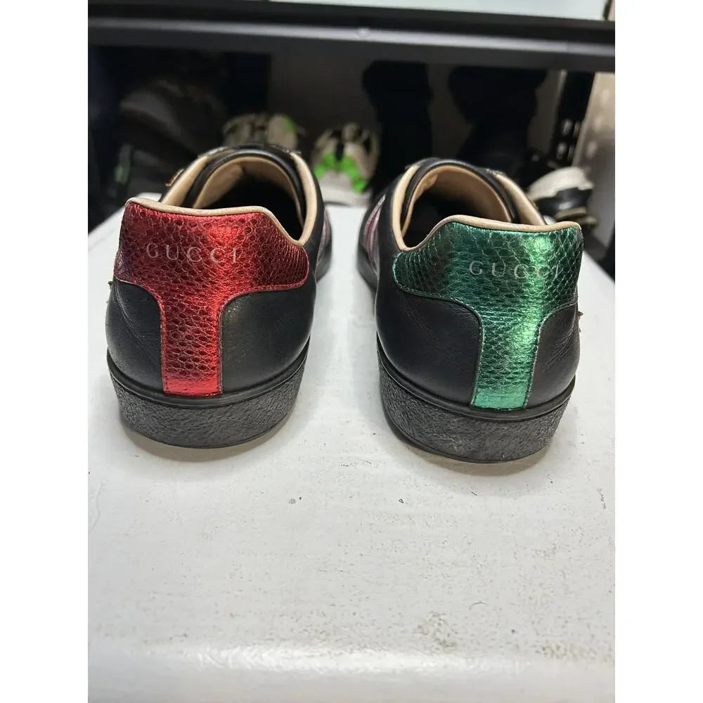 Gucci Ace Flame Black Leather Sneakers Size 11G / 11.5 US Mens
